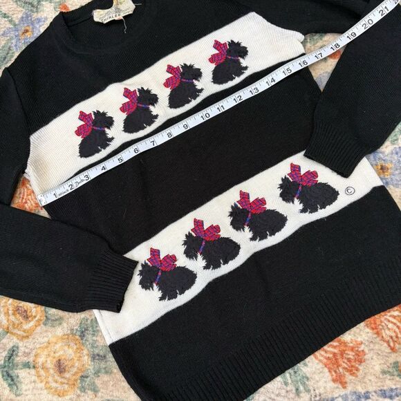 Vintage Scottie Dog Sweater Hand Embroidered Crewneck Pullover Black Shirlee Med - Picture 5 of 6